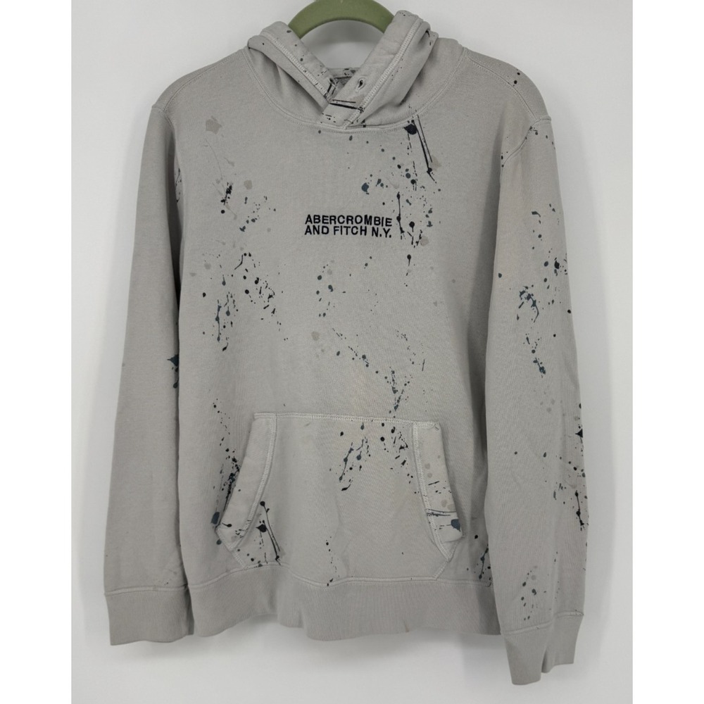 Abercrombie & Fitch Men S Gray Paint Splatter Pullover Hoodie Sweatshirt Fleece
